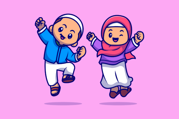 Download Cute Girl and Boy Moslem Celebrating Ied - Girl Collection