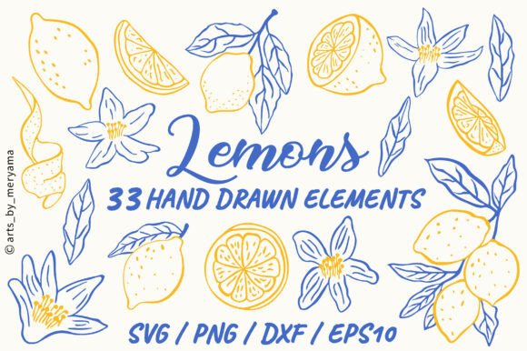 Download 33 Hand Drawn Lemon Botanical Fruit PNG - Hand drawn Collection